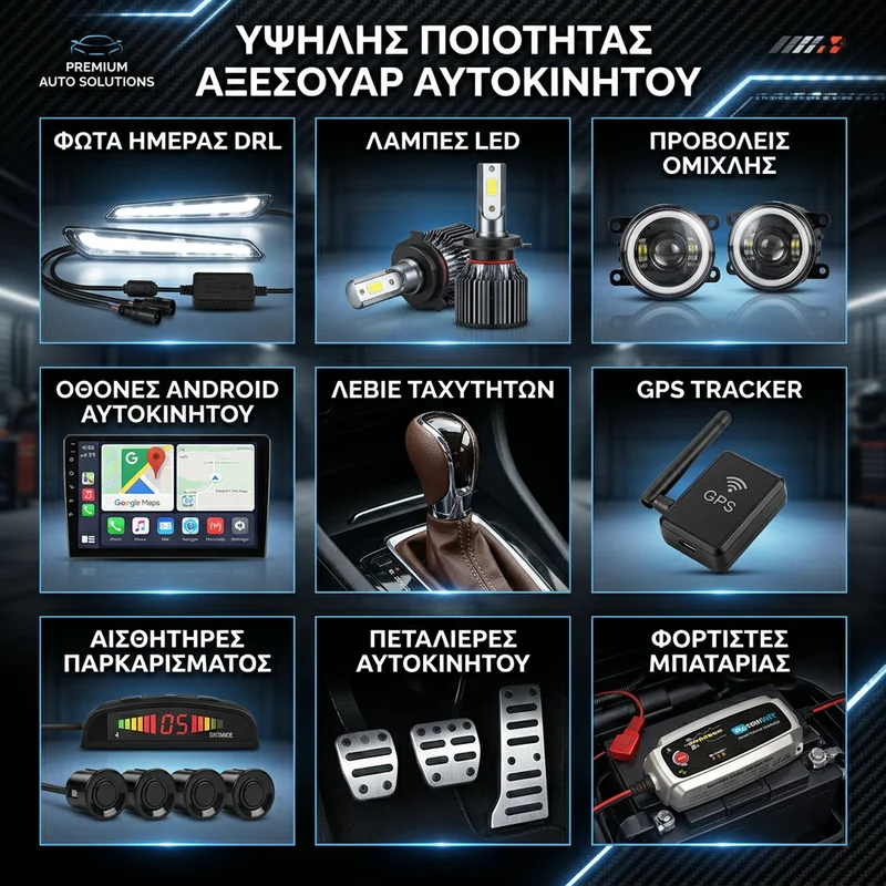 Αξεσουάρ αυτοκινήτου, οθόνες Android, λάμπες LED, φώτα ημέρας και προβολείς για κάθε μοντέλο.